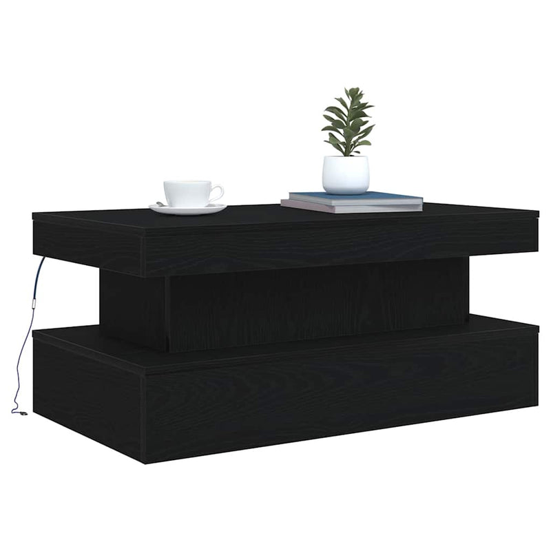 vidaXL fekete tölgy dohányzóasztal LED-lámpákkal 90x50x40 cm