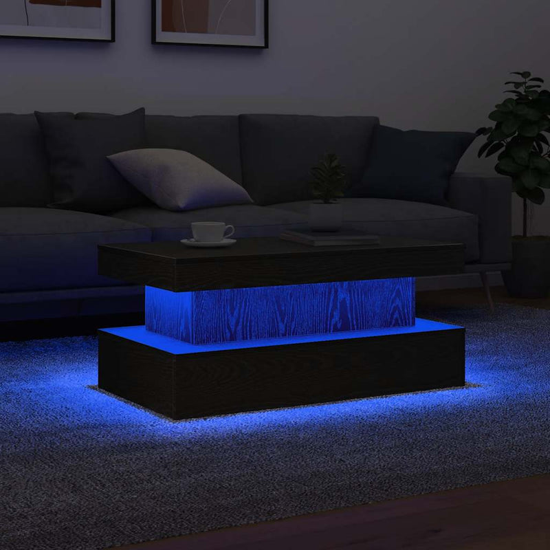 vidaXL fekete tölgy dohányzóasztal LED-lámpákkal 90x50x40 cm