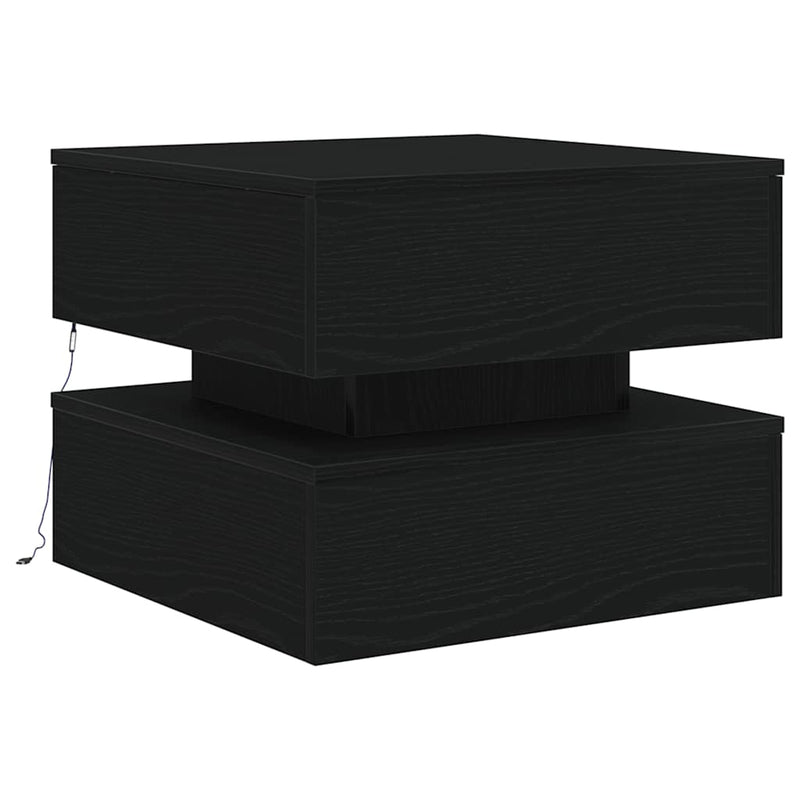 vidaXL fekete tölgyszínű dohányzóasztal LED-lámpákkal 50 x 50 x 40 cm