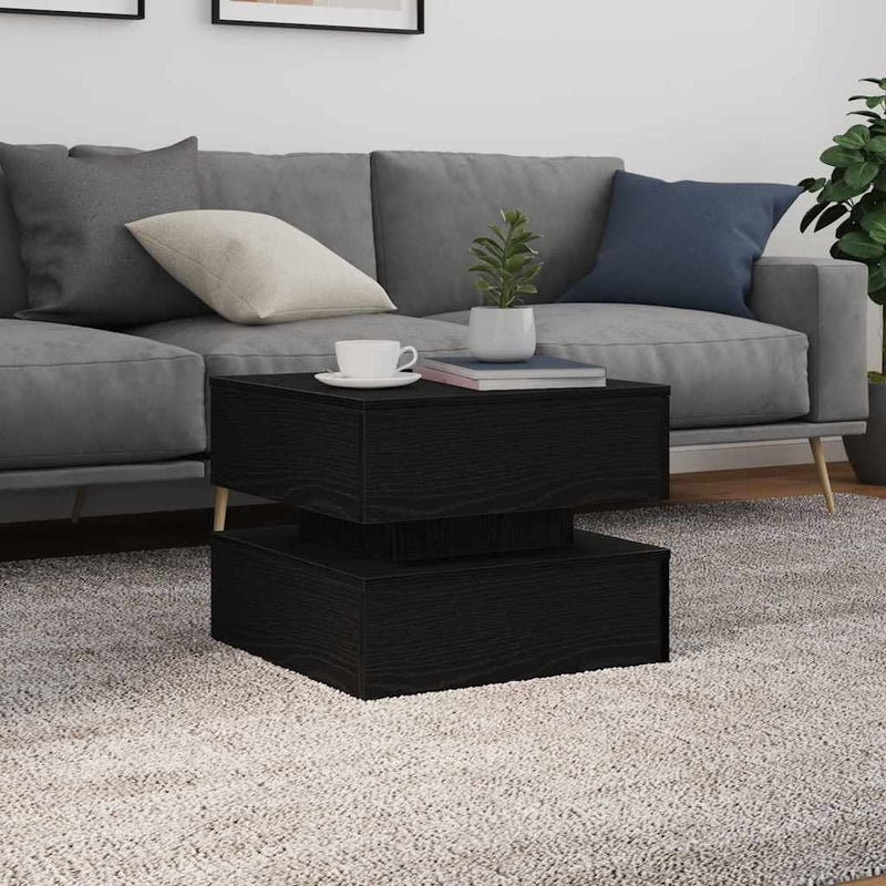 vidaXL fekete tölgyszínű dohányzóasztal LED-lámpákkal 50 x 50 x 40 cm