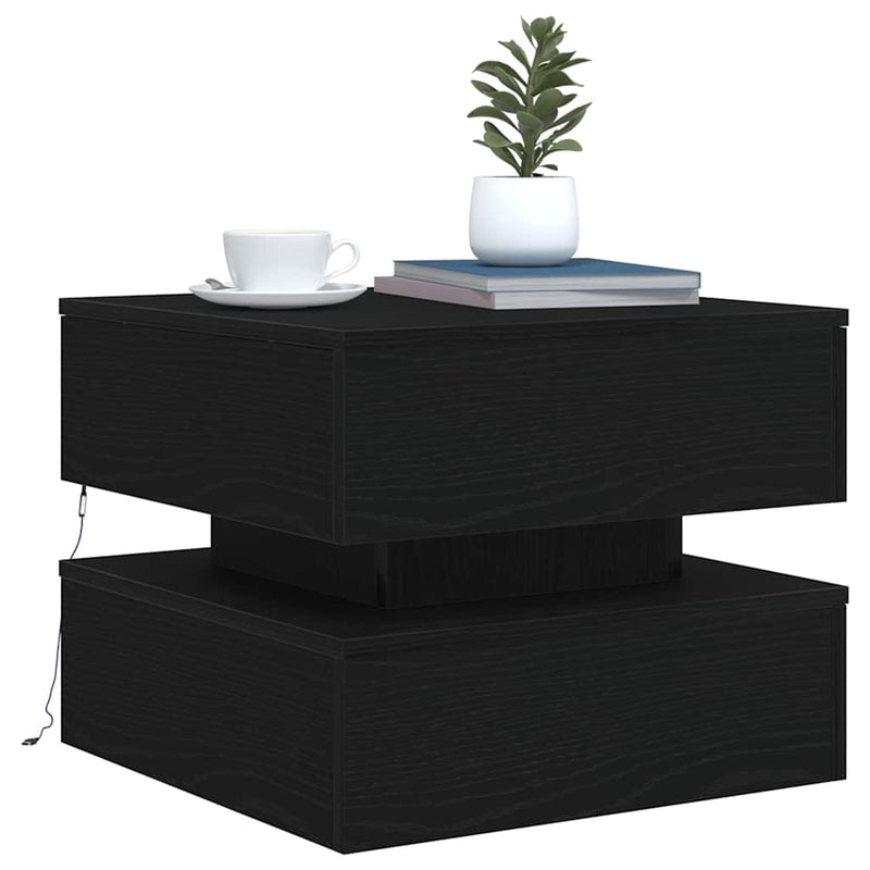vidaXL fekete tölgyszínű dohányzóasztal LED-lámpákkal 50 x 50 x 40 cm