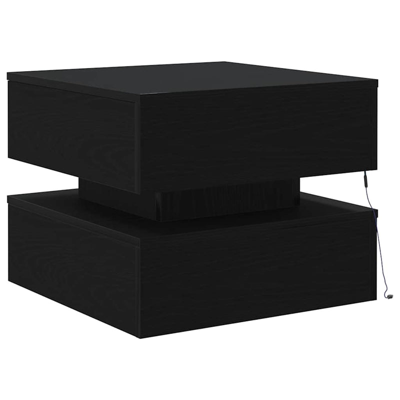 vidaXL fekete tölgyszínű dohányzóasztal LED-lámpákkal 50 x 50 x 40 cm