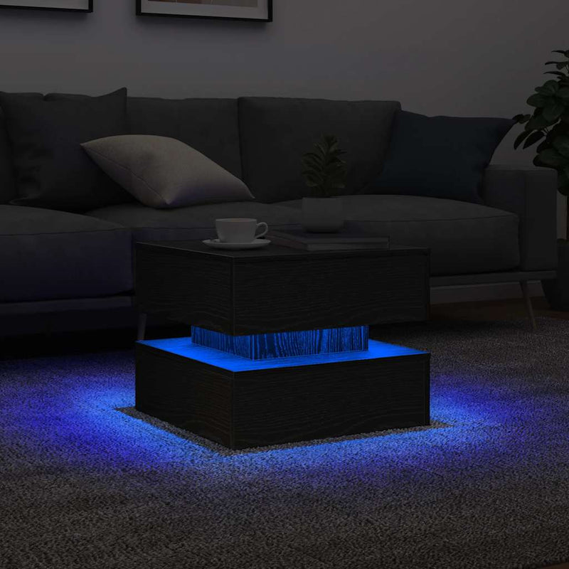 vidaXL fekete tölgyszínű dohányzóasztal LED-lámpákkal 50 x 50 x 40 cm