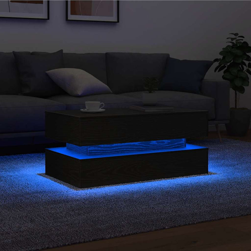 vidaXL fekete tölgy dohányzóasztal LED-lámpákkal 90x50x40 cm