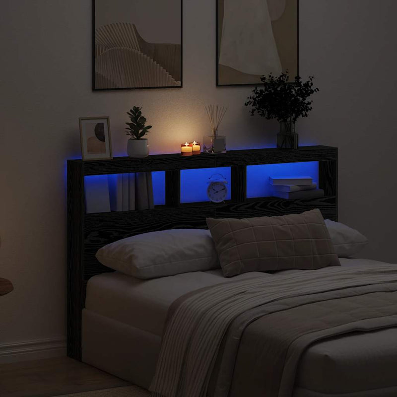 vidaXL fekete tölgy színű áthidalószekrény LED-ekkel 160 x 17 x 102 cm