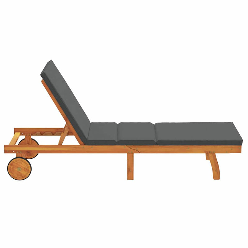 vidaXL Napozó párnával 1-személy Barna 63 x 199 x 85cm Tömör akácfa