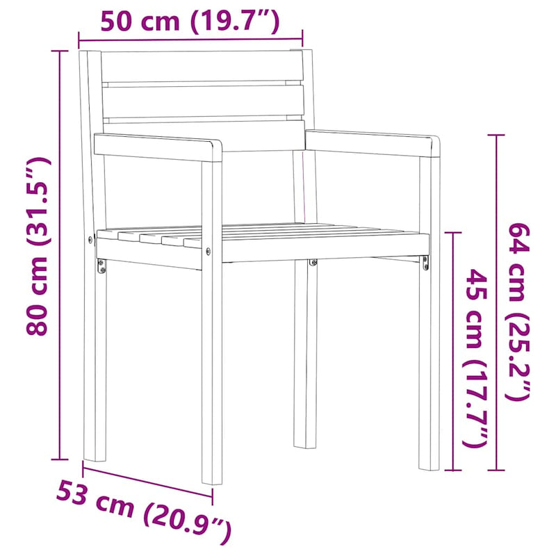 vidaXL 2 db tömör akácfa kerti szék 50 x 53 x 80 cm