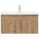 vidaXL kézműves tölgy szerelt fa mosdószekrény beépített mosdóval