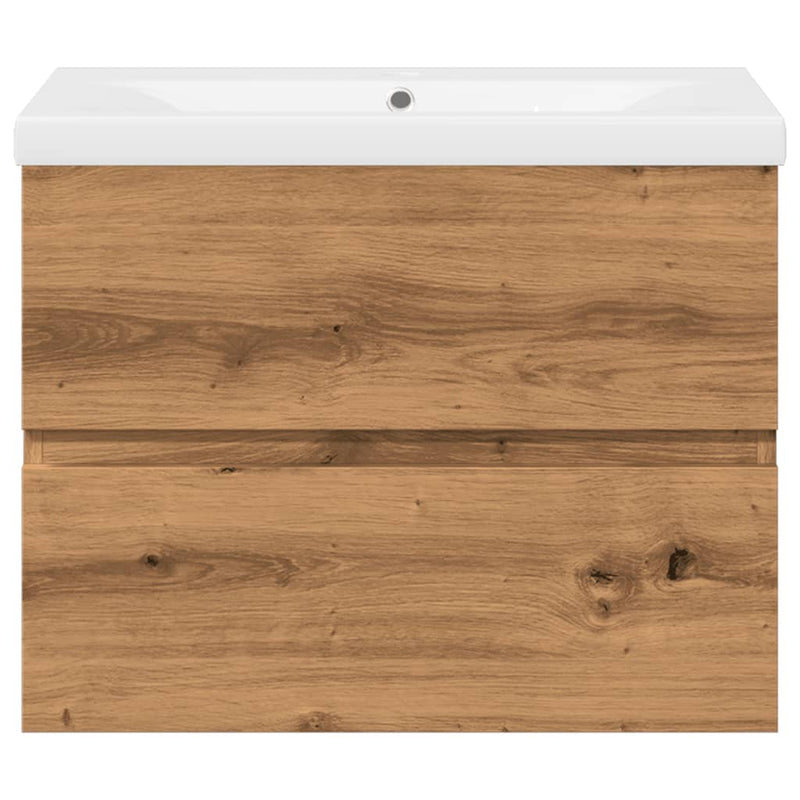 vidaXL kézműves tölgy mosdószekrény beépített mosdókagylóval