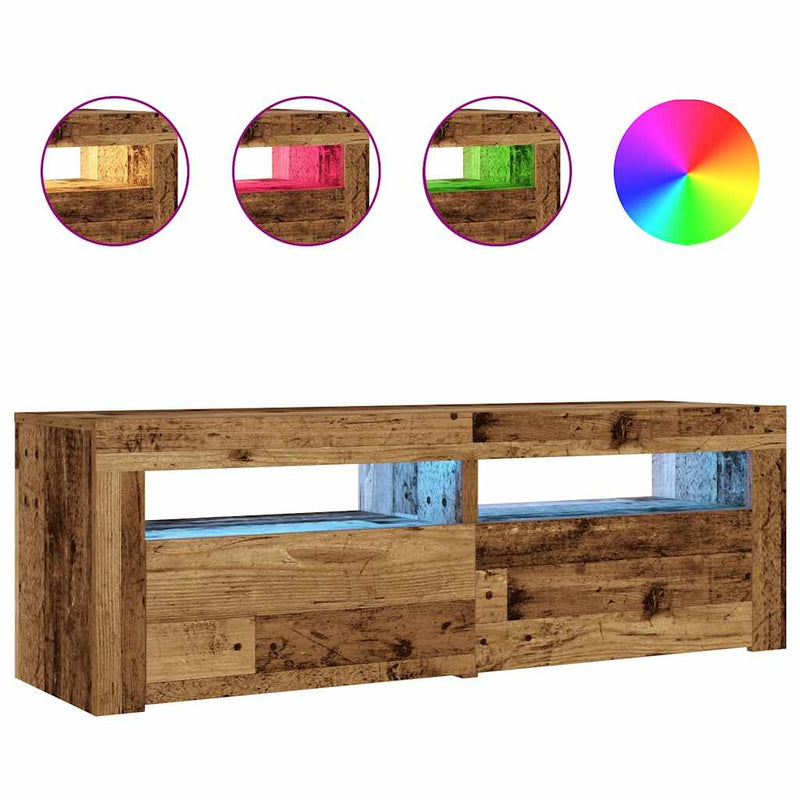 vidaXL 2 db antik fa színű éjjeliszekrény LED-del 60 x 35 x 40 cm