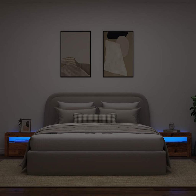 vidaXL 2 db antik fa színű éjjeliszekrény LED-del 60 x 35 x 40 cm