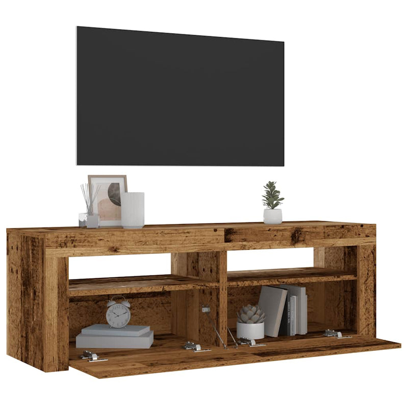 vidaXL 2 db antik fa színű éjjeliszekrény LED-del 60 x 35 x 40 cm
