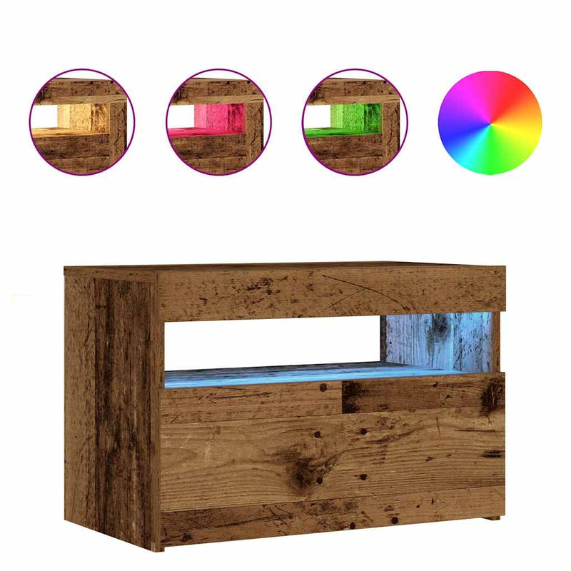 vidaXL éjjeliszekrény LED fényekkel régi fa 60x35x40 cm gépelt fa
