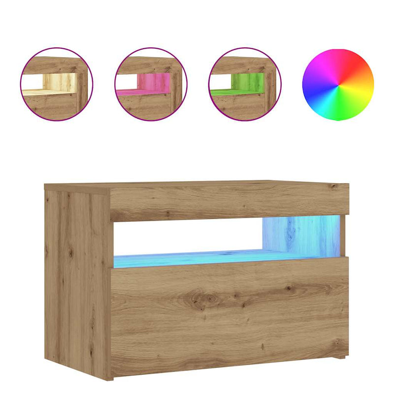 vidaXL Éjjeli szekrény LED lámpákkal kézműves tölgy 60x35x40 cm