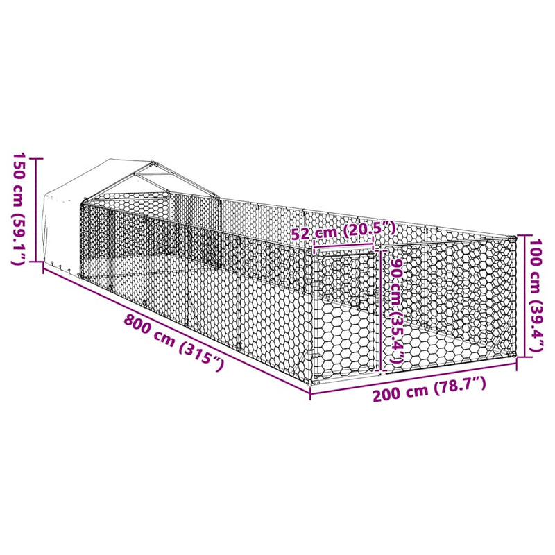 vidaXL horganyzott acél kültéri kutyafuttató kifutóval 8x2x1,5 m