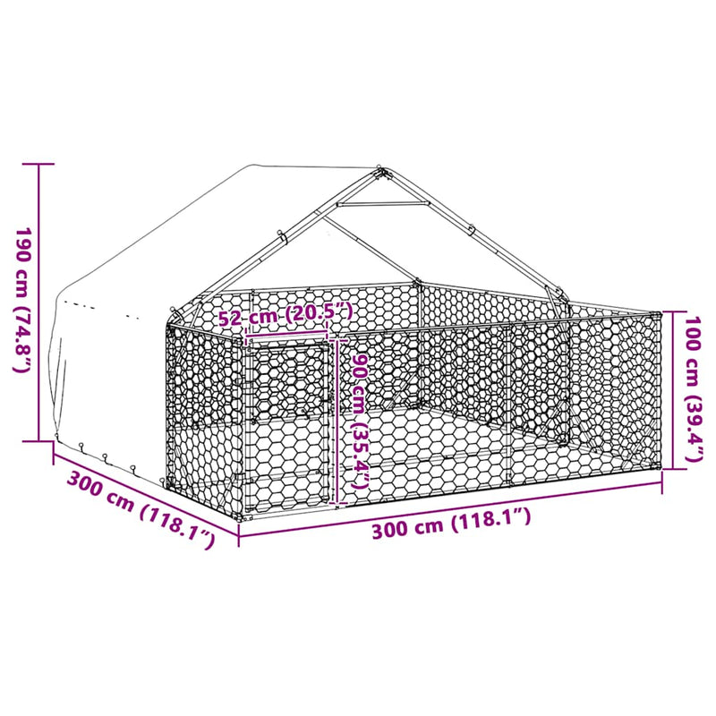 vidaXL horganyzott acél kültéri kutyafuttató kifutóval 3x3x1,9 m