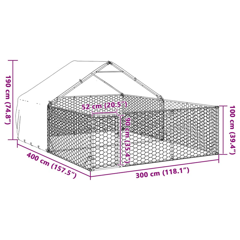 vidaXL horganyzott acél kültéri kutyafuttató kifutóval 4x3x1,9 m