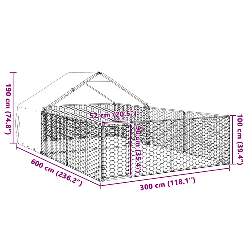 vidaXL horganyzott acél kültéri kutyafuttató kifutóval 6x3x1,9 m