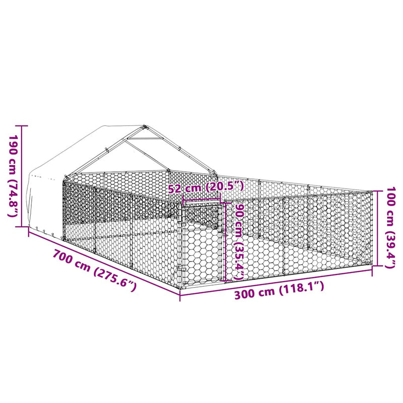 vidaXL horganyzott acél kültéri kutyafuttató kifutóval 7x3x1,9 m