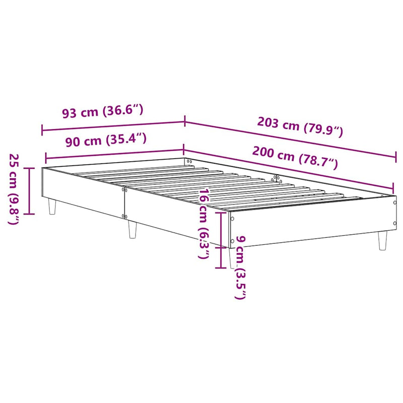 vidaXL Ágykeret Beton szürke 90 x 200 cm Faanyag