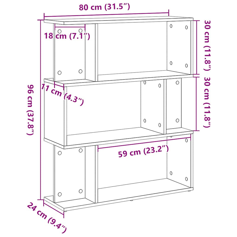 vidaXL fekete tölgy szerelt fa könyvespolc 80x24x96 cm
