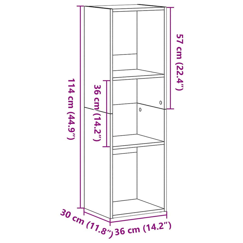 vidaXL fekete tölgy szerelt fa könyvespolc 36x30x114 cm
