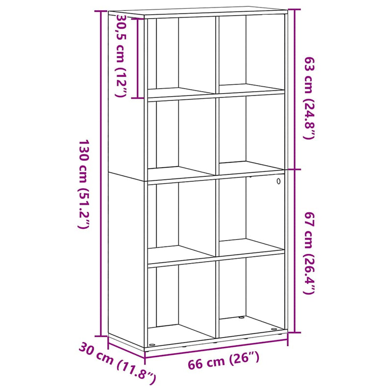 vidaXL fekete tölgy szerelt fa könyvespolc 66x30x130 cm