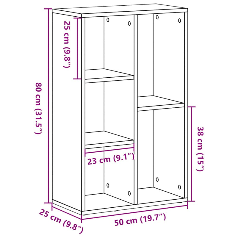 vidaXL fekete tölgy szerelt fa könyvespolc 50x25x80 cm