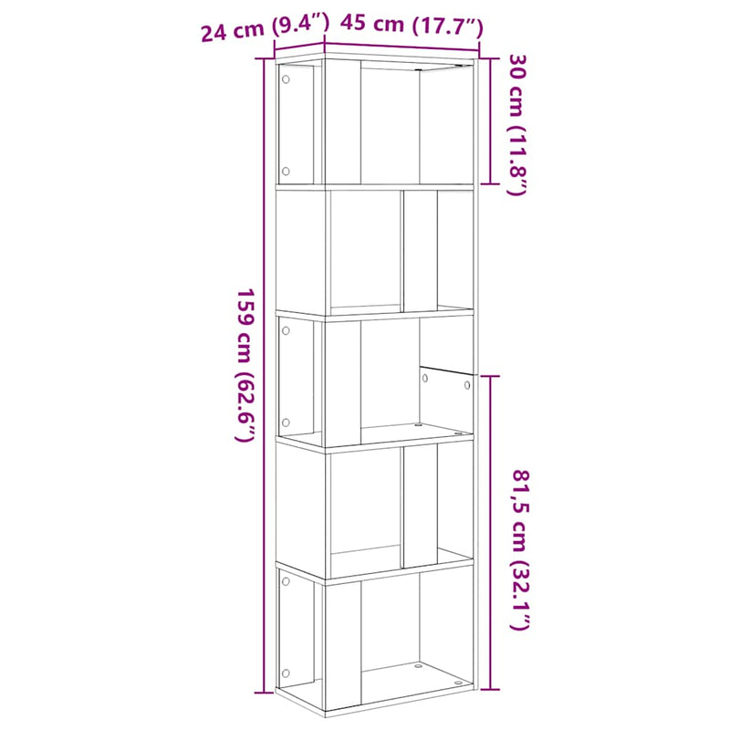vidaXL fekete tölgy szerelt fa könyvszekrény/szobaosztó 45x24x159 cm