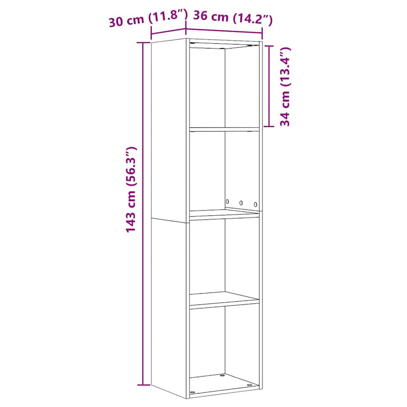 vidaXL fekete tölgy szerelt fa könyvespolc 36x30x143 cm