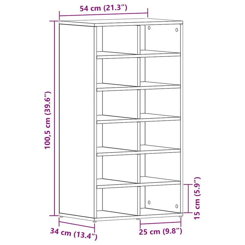 vidaXL fekete tölgy színű szerelt fa cipőtartó 54 x 34 x 100,5 cm