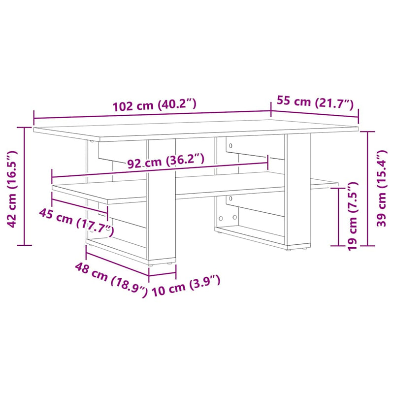 vidaXL Dohányzóasztal Musta tammi 102 x 55 x 42 cm Faanyag