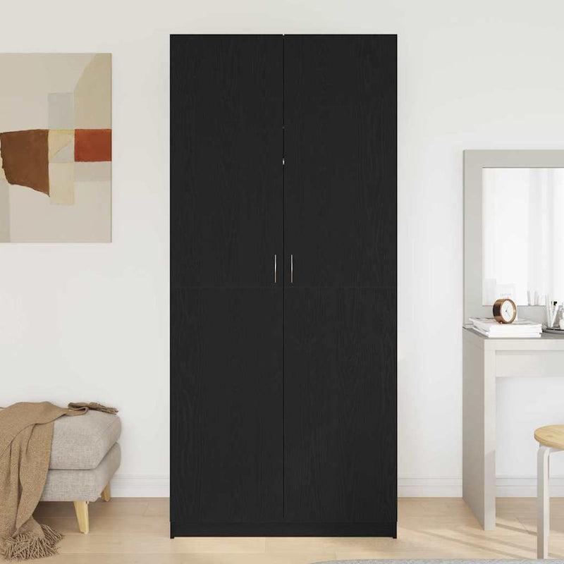 vidaXL Ruhásszekrény tárolóval ajtóval Fekete 90 x 52 x 200 cm Faanyag