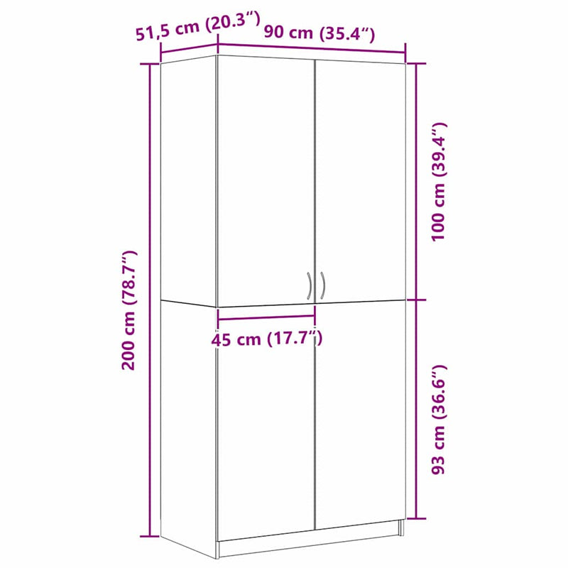 vidaXL Ruhásszekrény tárolóval ajtóval Fekete 90 x 52 x 200 cm Faanyag