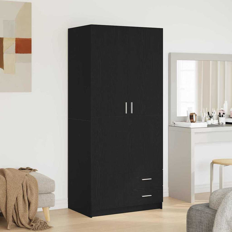 vidaXL Ruhásszekrény fiókkal Musta tammi 80 x 52 x 180 cm Faanyag