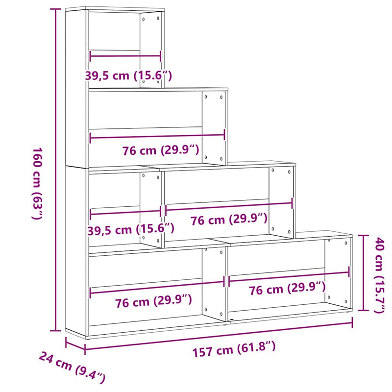 vidaXL Könyvespolc Fekete tölgy 155 x 24 x 160 cm Faanyag