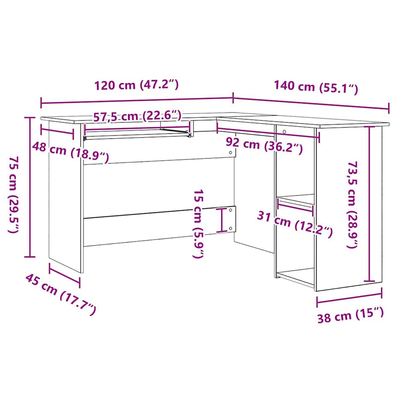 vidaXL Sarokíróasztal Musta tammi 120 x 140 x 75 cm Faanyag