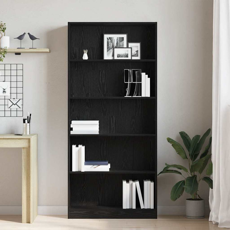vidaXL fekete tölgy szerelt fa könyvespolc 80x24x176 cm