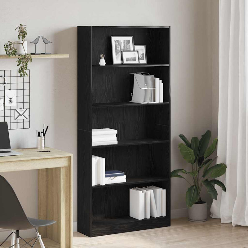 vidaXL fekete tölgy szerelt fa könyvespolc 80x24x176 cm