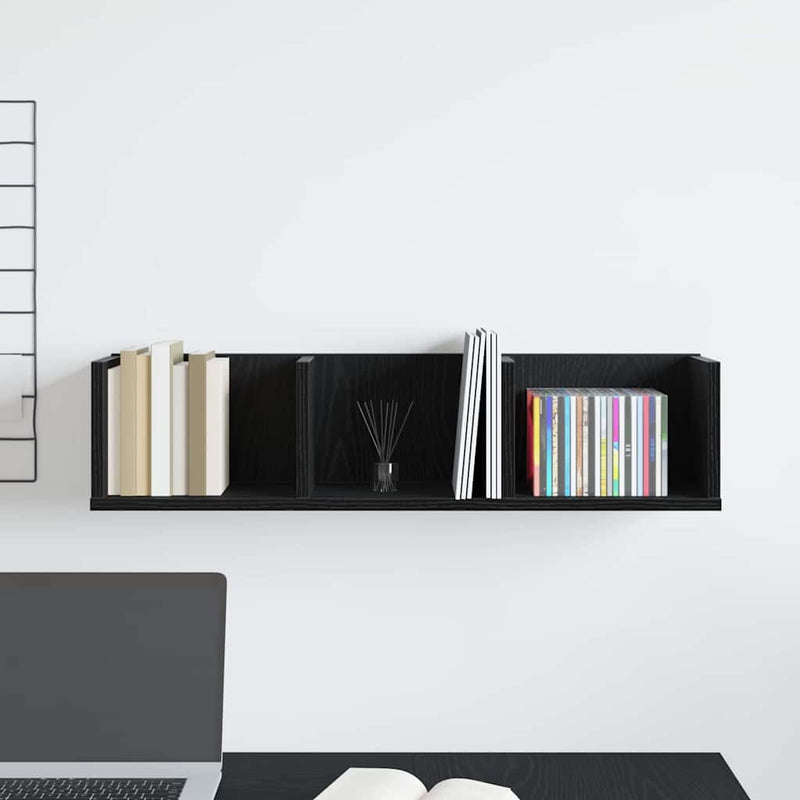 vidaXL Falpolc polcokkal Fekete tölgy 75 x 18 x 18 cm Faanyag