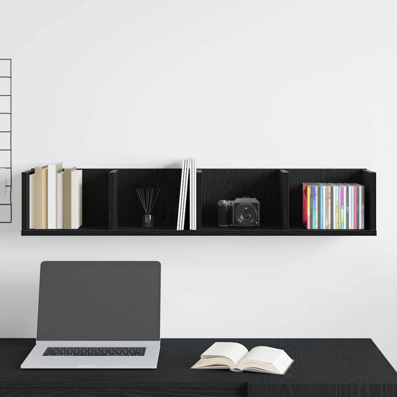 vidaXL Falpolc polcokkal Fekete tölgy 100 x 18 x 18 cm Faanyag