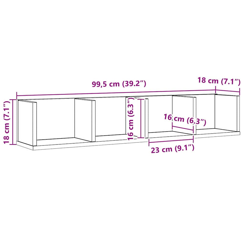 vidaXL Falpolc polcokkal Fekete tölgy 100 x 18 x 18 cm Faanyag