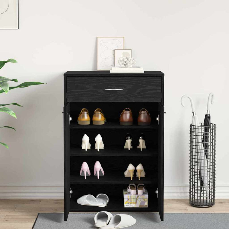 vidaXL Cipőtartó fiókkal ajtóval Fekete tölgy 60 x 35 x 84 cm Faanyag