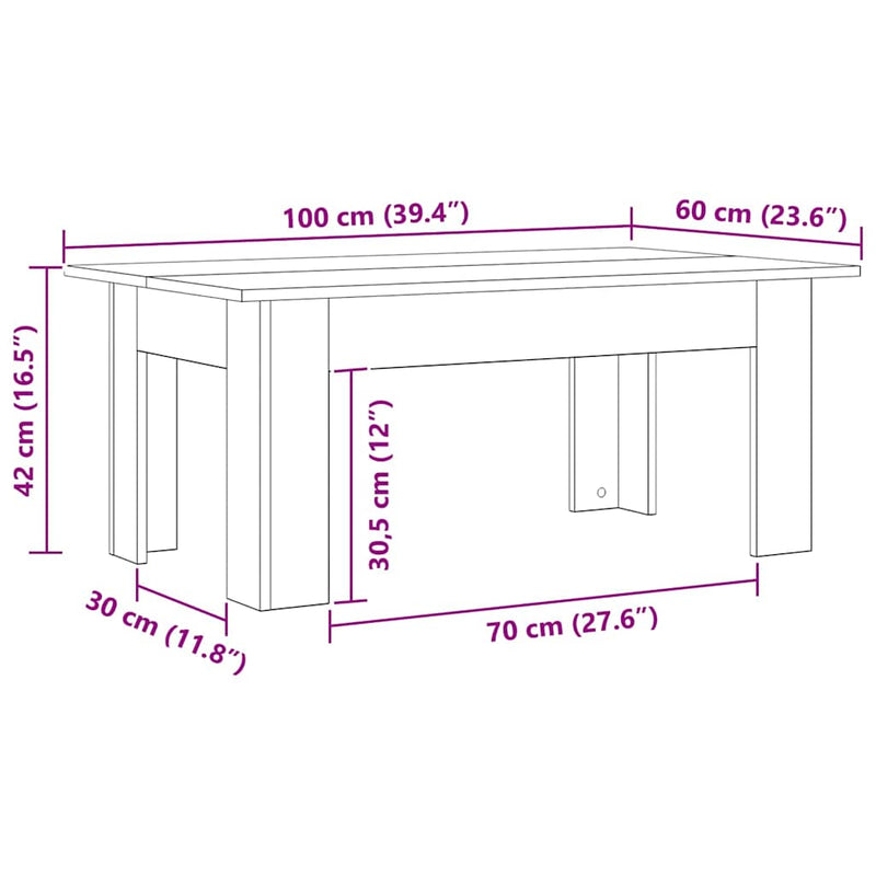 vidaXL Dohányzóasztal Musta tammi 100 x 60 x 42 cm Faanyag