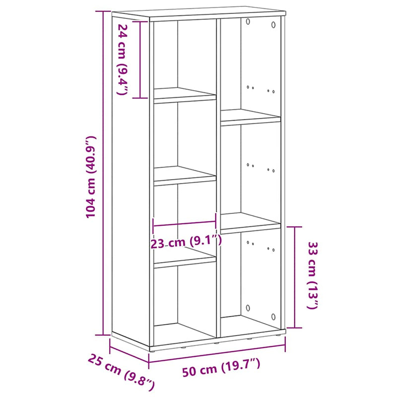 vidaXL fekete tölgy szerelt fa könyvespolc 50x25x104 cm