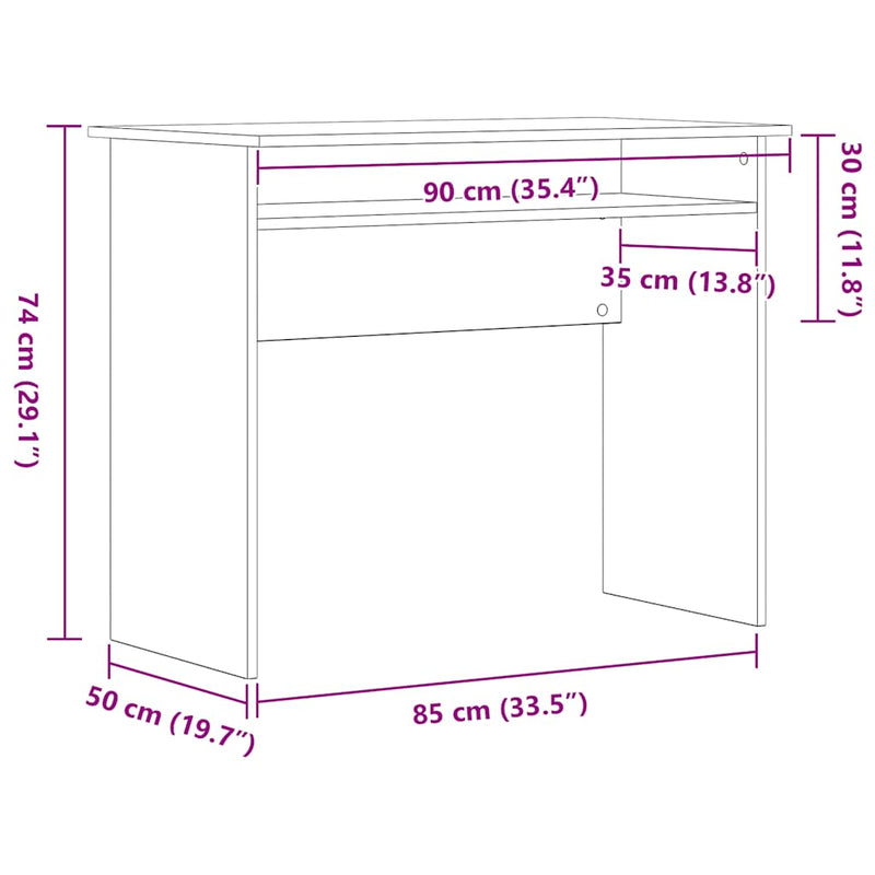 vidaXL fekete tölgy színű szerelt fa íróasztal 90 x 50 x 74 cm