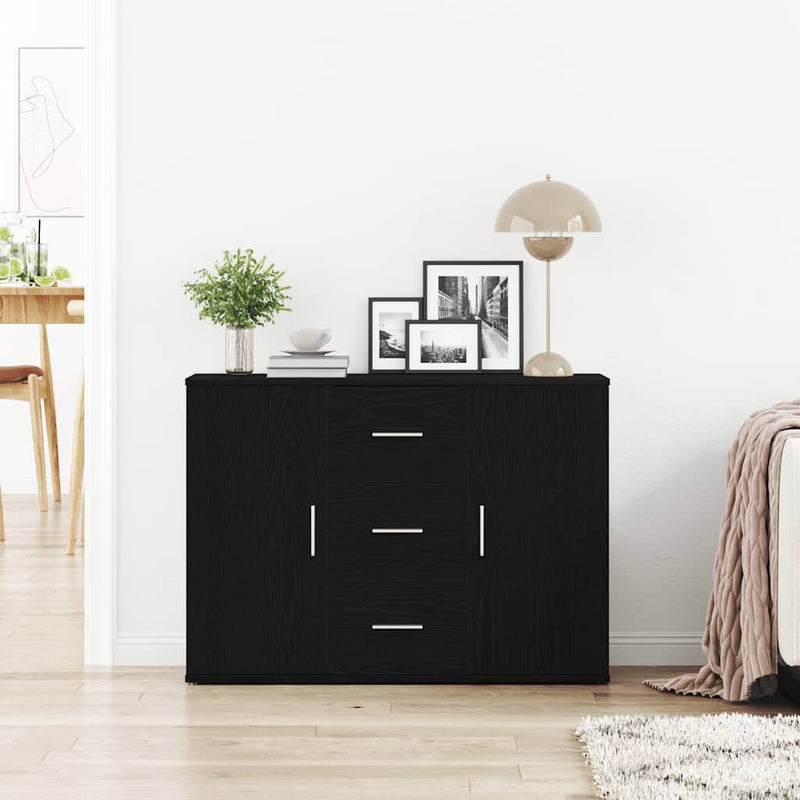 vidaXL fekete tölgyszínű szerelt fa tálalószekrény 91 x 29,5 x 65 cm