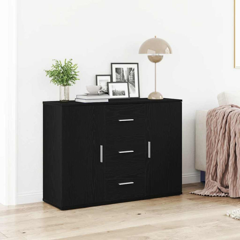 vidaXL fekete tölgyszínű szerelt fa tálalószekrény 91 x 29,5 x 65 cm