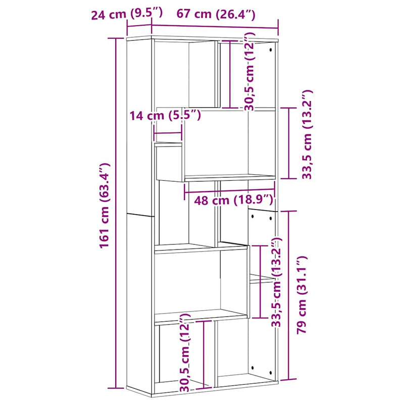 vidaXL fekete tölgy színű szerelt fa könyvespolc 67 x 24 x 161 cm