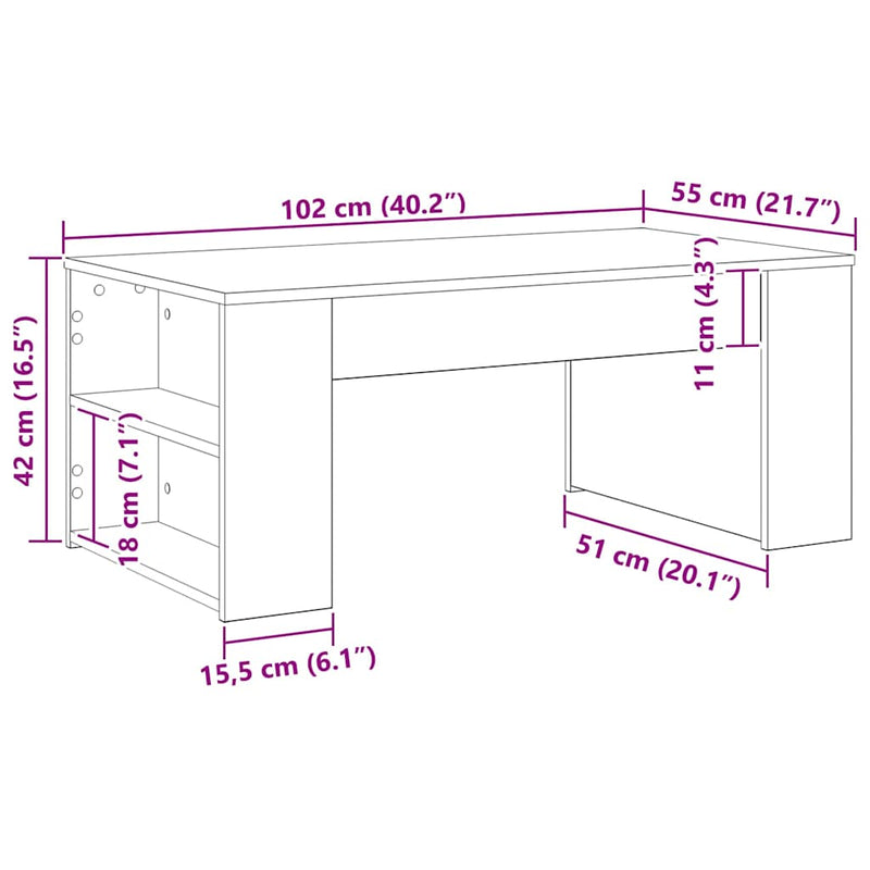 vidaXL Dohányzóasztal Musta tammi 102 x 55 x 42 cm Faanyag